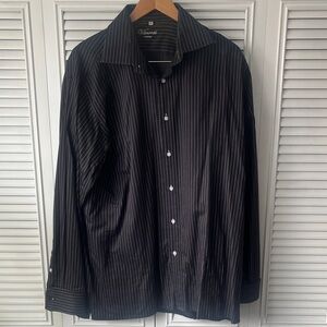 Visconti Men's Black Pinstripe Dress Shirt
